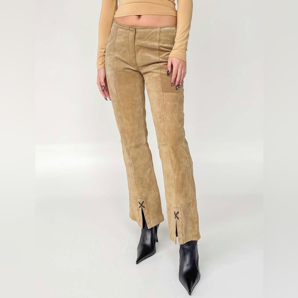 Vintage Y2K Suede Leather Low Rise Pants 8 Festival Hippie Cowgirl Rodeo
